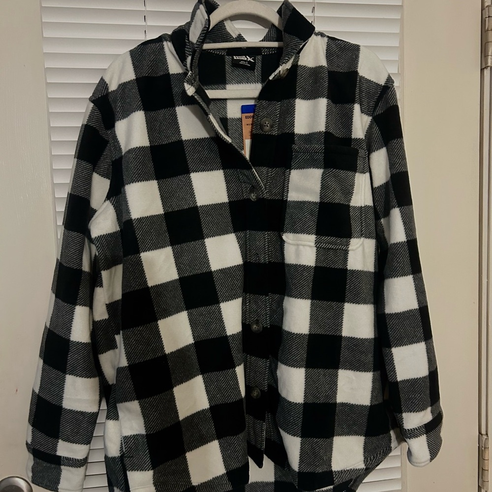 Black and White Plaid Fleece Button-Up